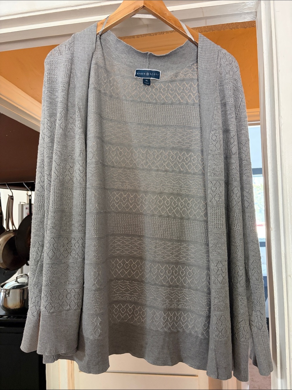 Karen Scott Gray Open Knit Cardigan